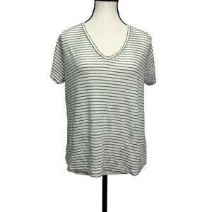 Vineyard Vines Women’s Green & White Soft Linen Striped V-Neck Top - Size M